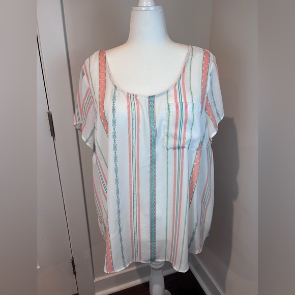 Torrid Plus Size 3 (3X/22-24) Striped Button-Back Blouse – Short Sleeve - Picture 1 of 13